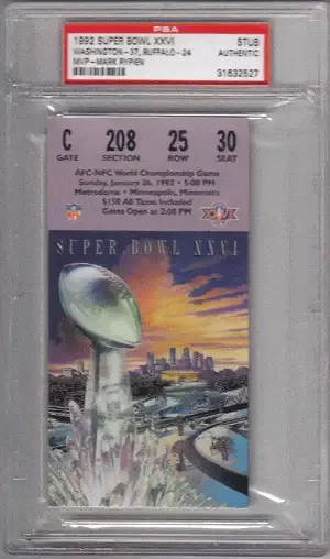 Authentic Super Bowl XXVI Ticket Stub