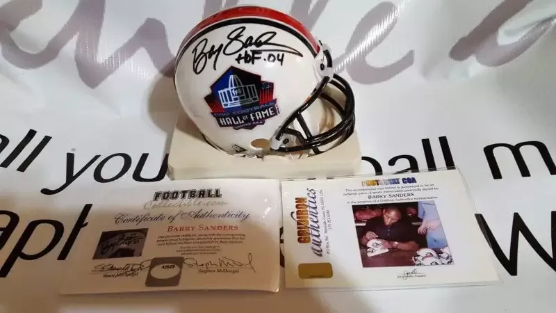 Barry Sanders Autographed HOF Mini Helmet