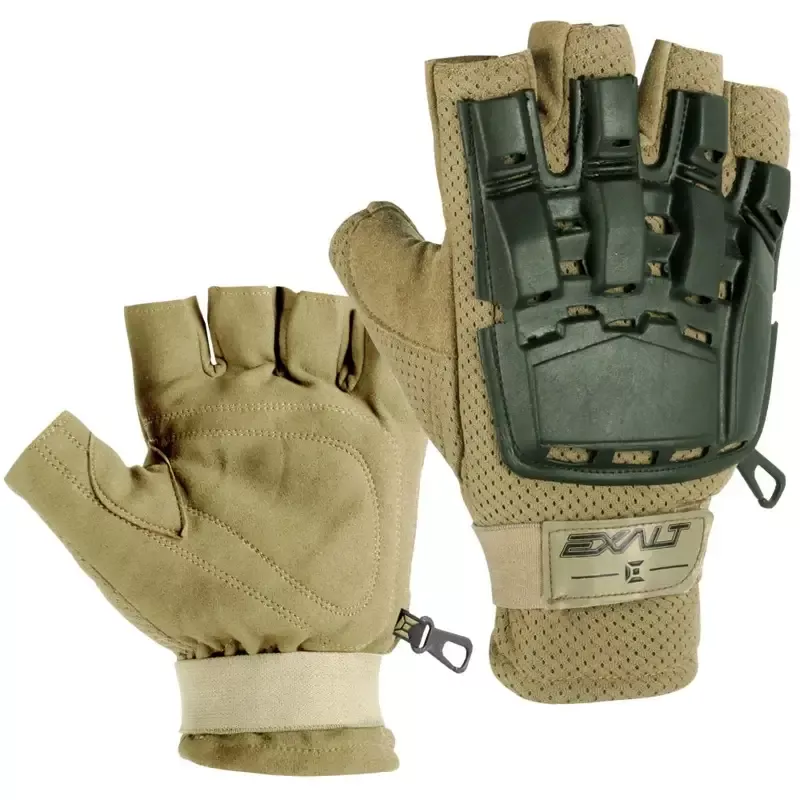 Exalt Paintball Hardshell Gloves – Hard Back Fingerless – Tan – Small/Medium