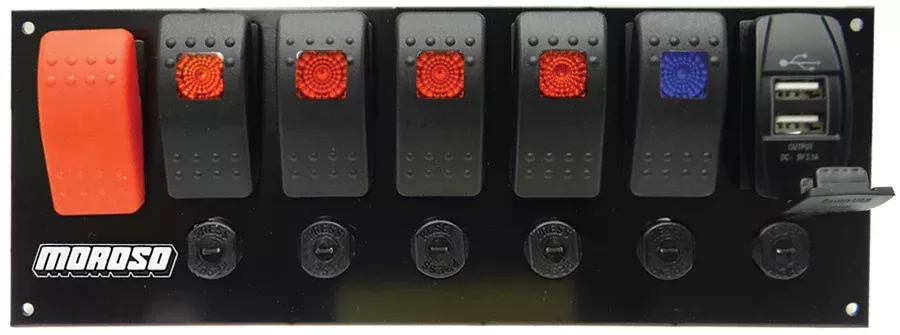 Moroso - Rocker LED Switch Panel w/Breakers & USB Ports