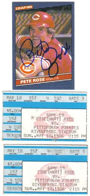Pete Rose Autographed Baseball Card & Tickets