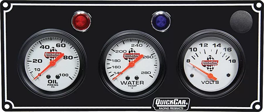 Quickcar Racing - 3 Gauge Panel OP/WT/Volt Black