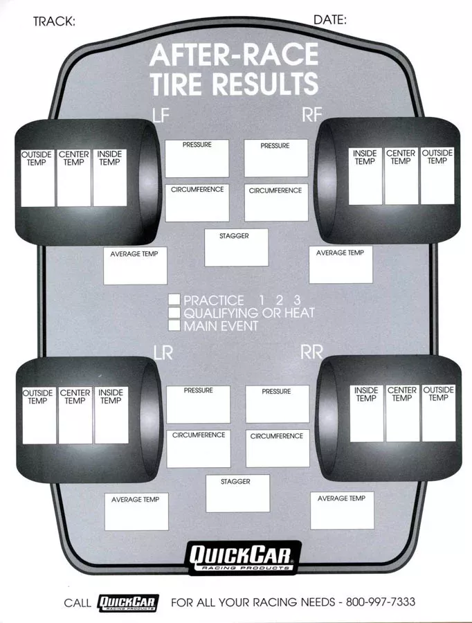 Quickcar Racing - After Race Tire Set-Up Forms (50 PK)