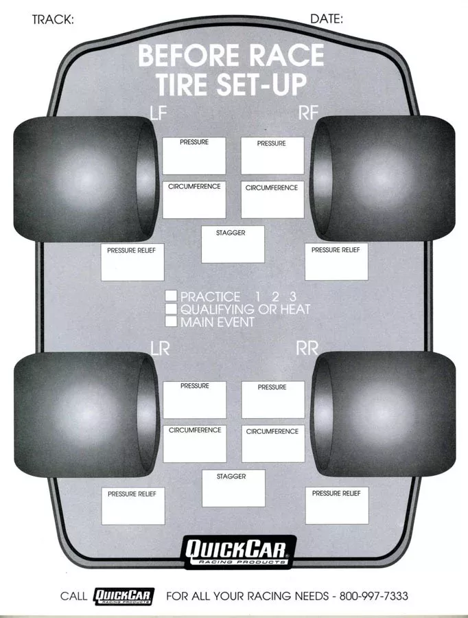 Quickcar Racing - Before Race Tire Set-Up Forms (50 PK)