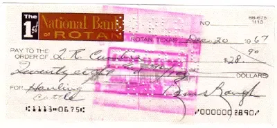 Sam Baugh Autographed Cancelled Check